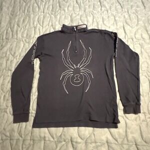 Sz 16 Spyder Kids Black Graphic Logo Quarter Zip Pull Over Long Sleeve Shirt